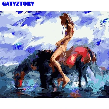 

GATYZTORY Frame DIY Abstract Man on the Horse Oil Painting Painting By Numbers Canvas Picture Hand Painted Modern Wall Art