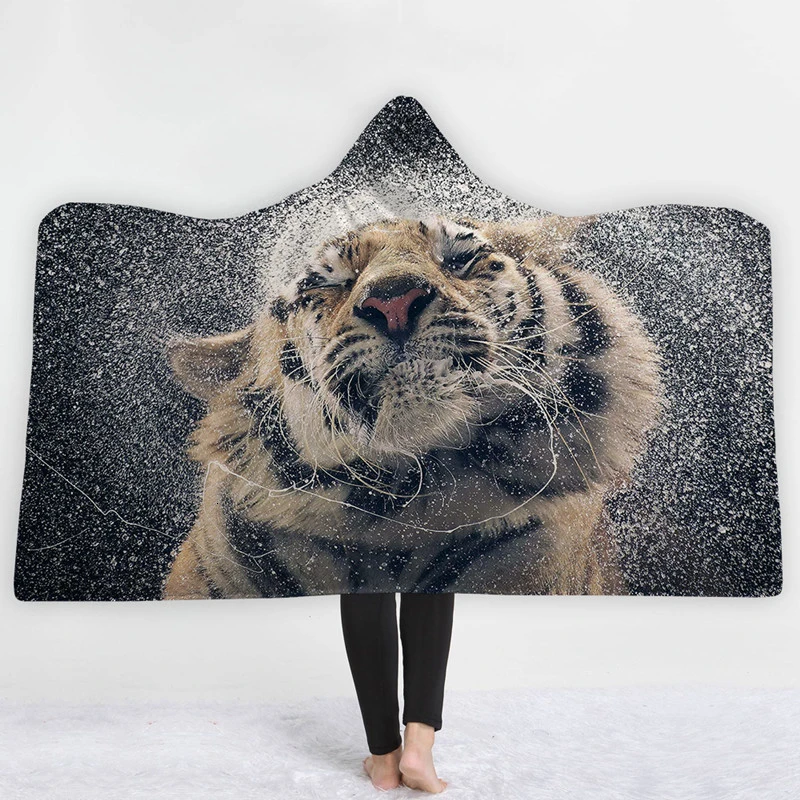 XC USHIO зимняя носимая толстовка с изображением животного одеяло Волк тигр собака флисовый чехол для дивана плед Рождество с капюшоном Одеяло