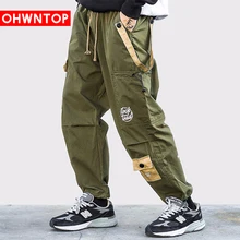 Men Harajuku Harem Pants Hip Hip Cargo Pants Streetwear Baggy Joggers Trousers Casual Tactical Pants Pockets Track Pants Green