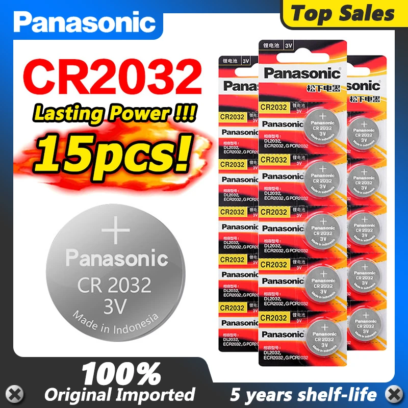 15 Uds. Batería original a estrenar para PANASONIC cr2032 pila de botón 3v baterías compatible con reloj