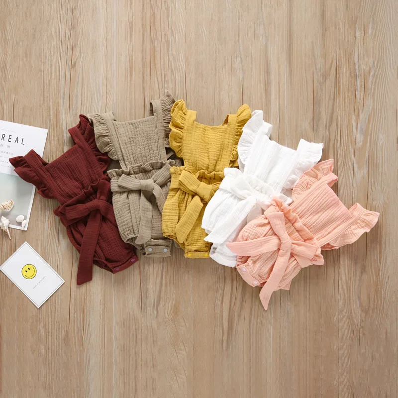

Summer Solid Ruffle Sleeveless Romper Newborn Baby Girls Clothes 2020 Vintage Princess Girls Kid Baby Jumpsuit Infant Outfits