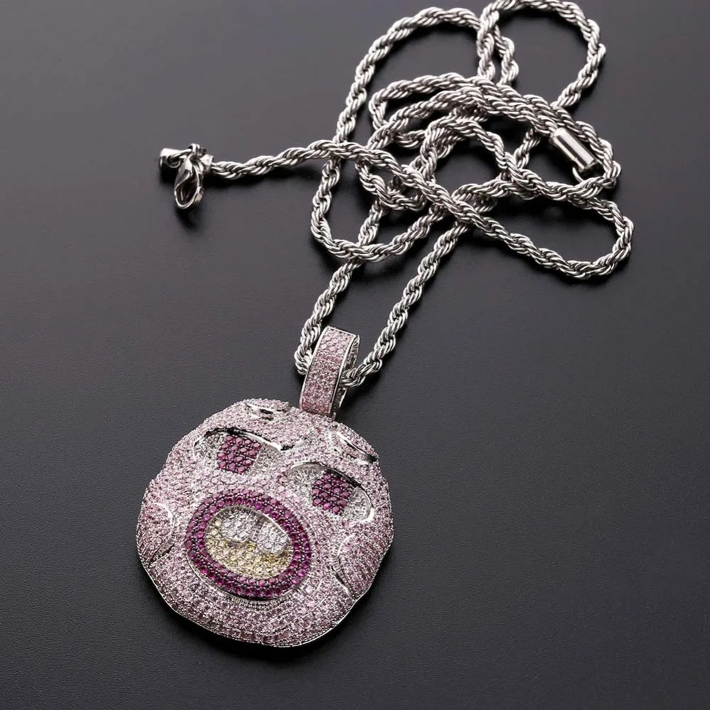 Розовый AAA+ кубический цирконий проложили Bling Ice Out мультфильм детское лицо подвески ожерелья для женщин мужчин хип хоп рэппер ювелирные изделия