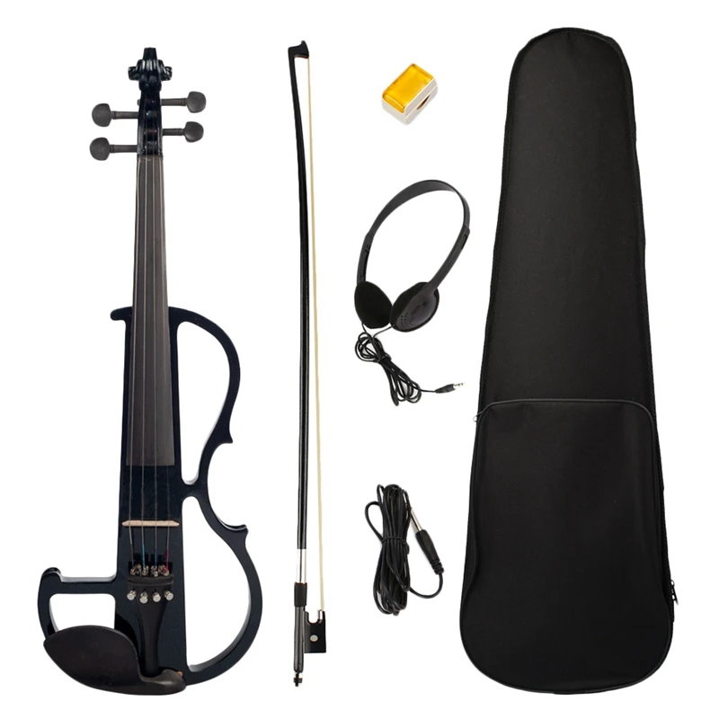 

Electric Violin 4/4 Full Size Violin with Case Bow Earphone Rosin Set Black New