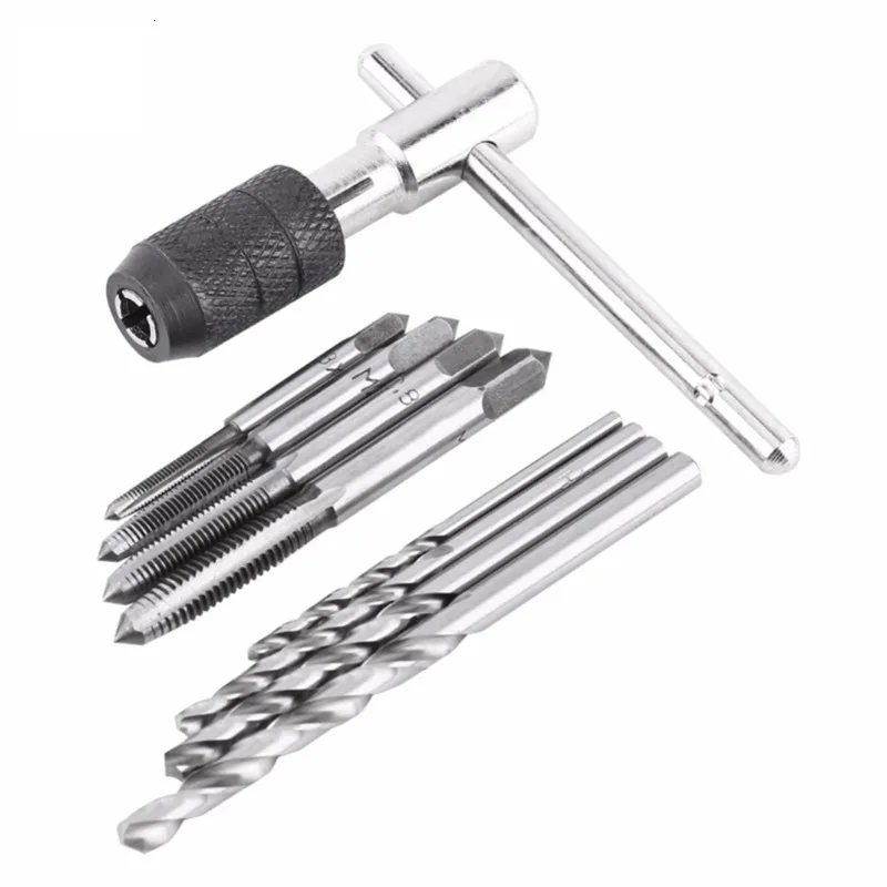 

9Pcs/Set T-shaped Screw Taps Wrench & Twist Drill Bits Threading Reamer Screw Tap Tapping Hand Tool Kit Best Price Hot