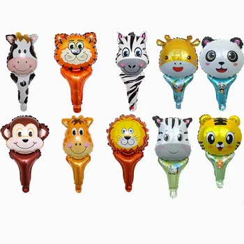 

50pcs animal head hand stick foil Balloons tiger lion monkey giraffe air ballon birthday party decorations baby shower kids toys