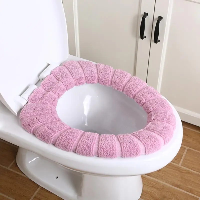 Домашние декоративные аксессуары для ванной комнаты, зимний теплый удобный моющийся коврик для унитаза для ванной комнаты - Color: Pink