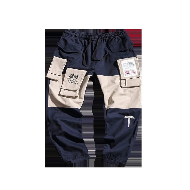 Pockets Cargo Pants Men Letter Embroidery Hip Hop Harem Joggers Color Patchwork Track Trousers Man Skateboard Streetwear