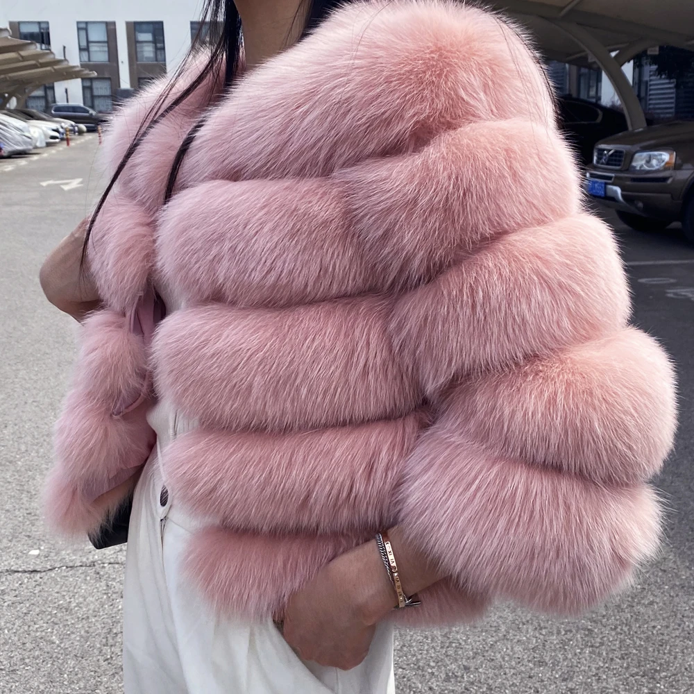 Новый дизайн женская теплая шуба из натурального Лисьего меха модная зимняя