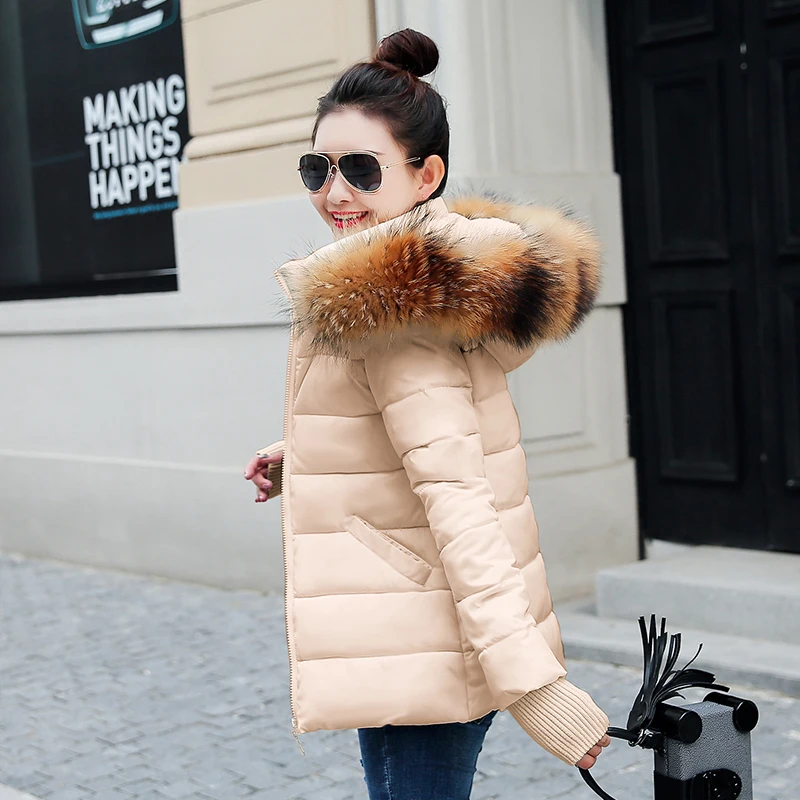 Натуральный мех пуховик зимняя куртка для женщин с капюшоном парки теплый воротник из натурального меха короткая верхняя одежда зимнее пальто Женская куртка - Цвет: Khaki