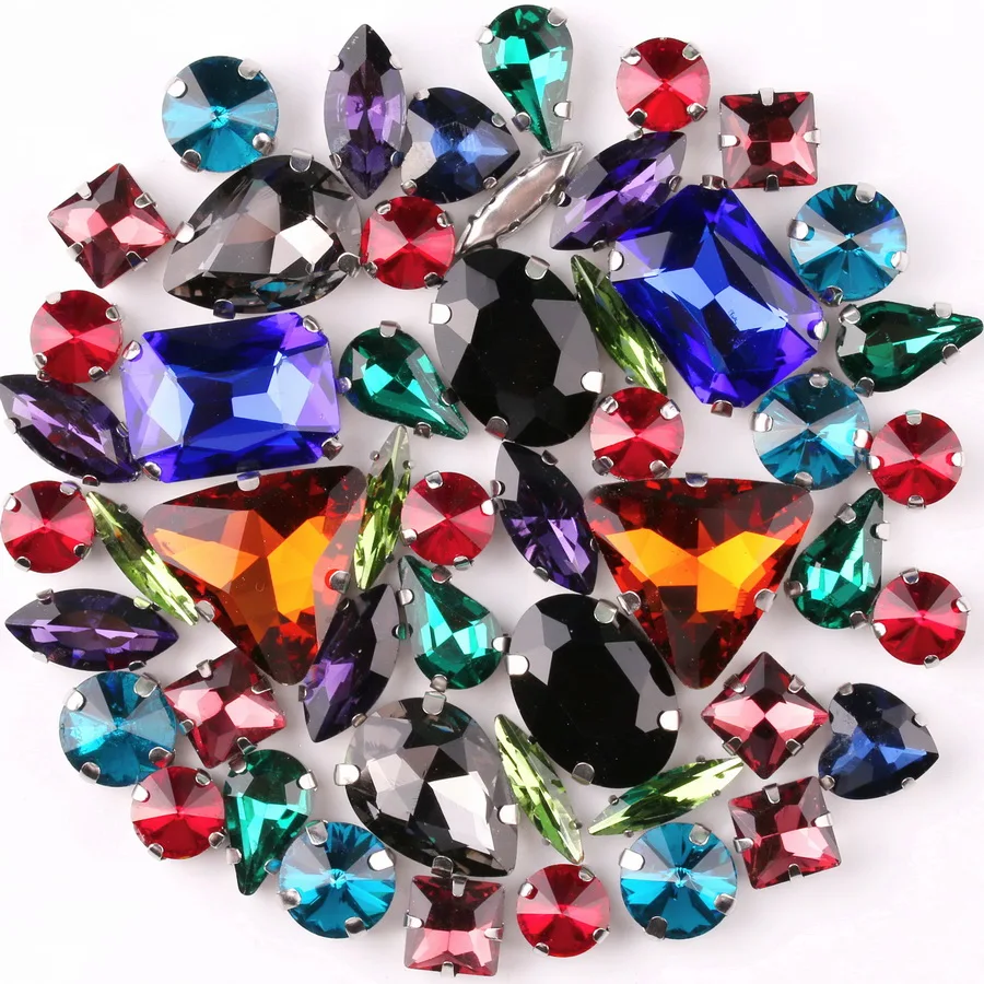 Silver Claw Setting Crystal Rhinestones - 50pcs Mixed Shapes, Clear & Jelly Candy AB