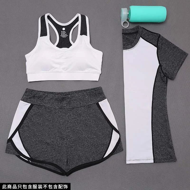 3-piece set E Женская спортивная одежда, комплект для йоги, одежда для фитнеса на открытом воздухе, женские спортивные штаны, спортивный бюстгальтер и футболки, 3 шт., спортивные костюмы для бега - Цвет: 3-piece set E