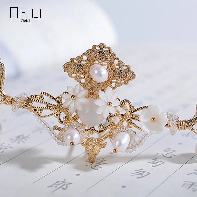 QIANJI Cabelo Borla Hanfu antigo Traje Cocar шпилька Antiguidade Classica ручная работа Passo Acessórios Para o Cabelo