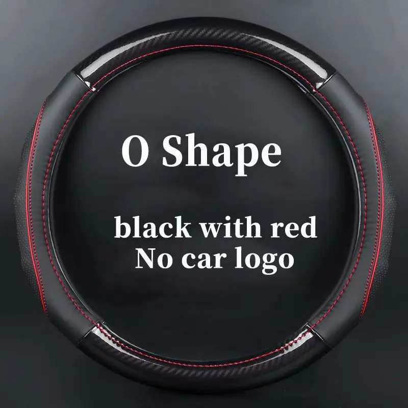 O-red no logo Автомобиль из натуральной кожи углеродного волокна руль чехлы для Jeep Commander Патриот компас RENEGADE Grand Cherokee Wrangler - Название цвета: O-red no logo