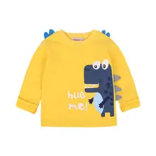 Повседневная футболка с длинными рукавами для маленьких мальчиков; Корейская футболка с динозавром из мультфильма; осенняя одежда для маленьких мальчиков и девочек; Детский свитер