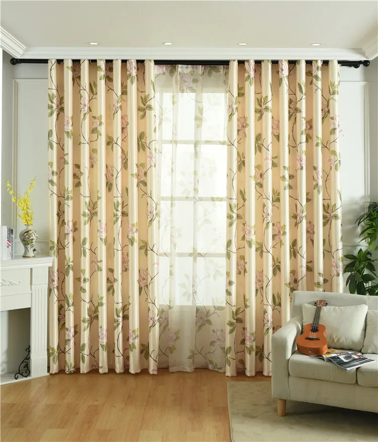 American Curtains for Living Room High-grade Curtain Fabric White Silk Single Velvet Printing Fresh Blackout Curtains Screens