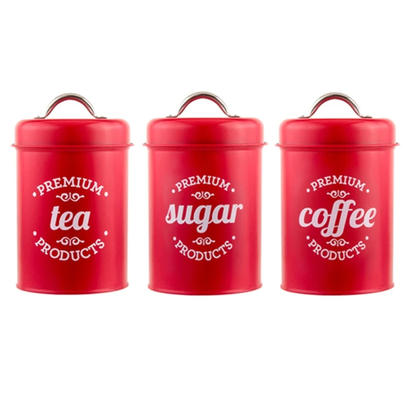 Red Wrought Iron Tea Tin Jar Candy Sugar Box Can Coffee Container Case