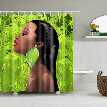 

Painting African Woman Bathroom Curtain Mildew And Waterproof Green Leaves Curtains Home Decoration Curtain For Shower