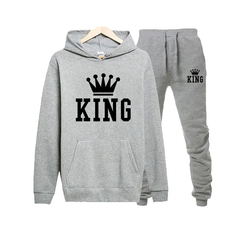 Новинка; обувь для костюмированных вечеринок в стиле King queen Leeter» с принтом, для детей комплект для пары Для мужчин и Для женщин Толстовка костюм осенне-зимний пуловер+ брюки 2 шт./компл
