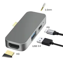 USB концентратор переходник разветвитель с TYPE C PD Зарядка 4K HDMI USB 3,0 3,5 мм наушники