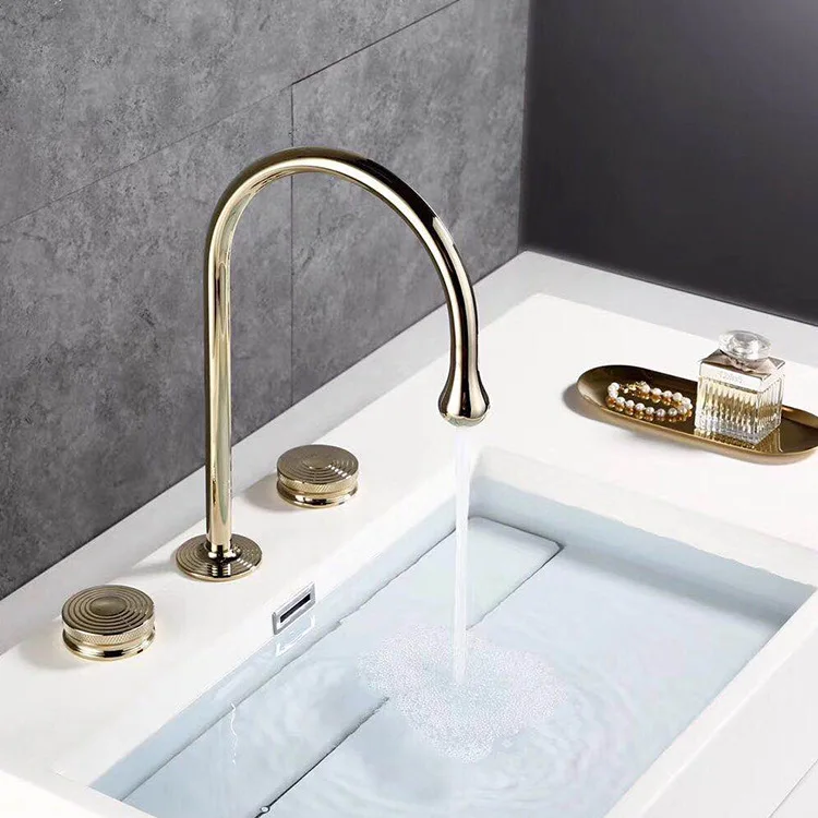 

Luxury Brass Art design Bathroom sink faucet Good Quality three hole two handle basin mixer faucet Gold Rose gold Black Chrome