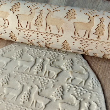 

Solid Wood Roller Embossed Biscuit Rolling Pin Engraved Pattern Rolling Pin Printing Kitchen Baking Fondant Tool