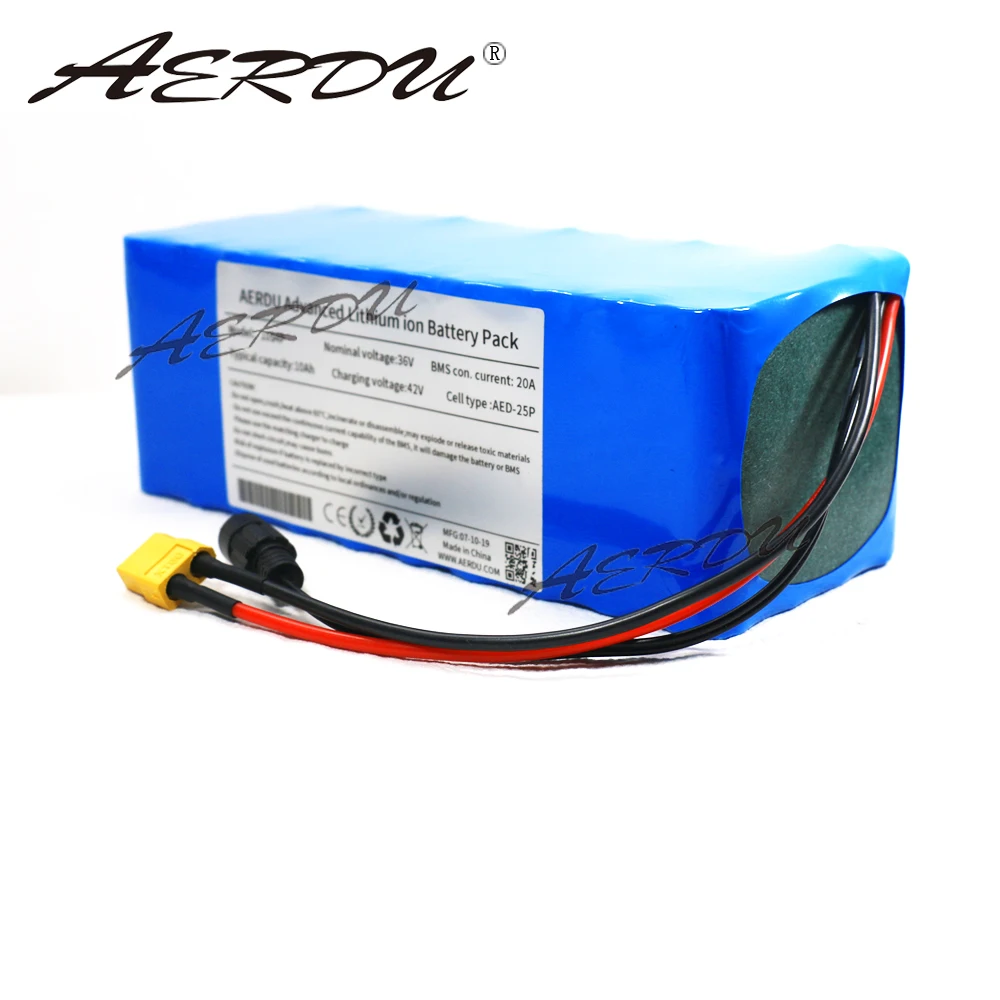 Блок литий-ионных батарей AERDU 36 В 18650 10 Ач 10S4P 600 Вт с 20A BMS для электрического