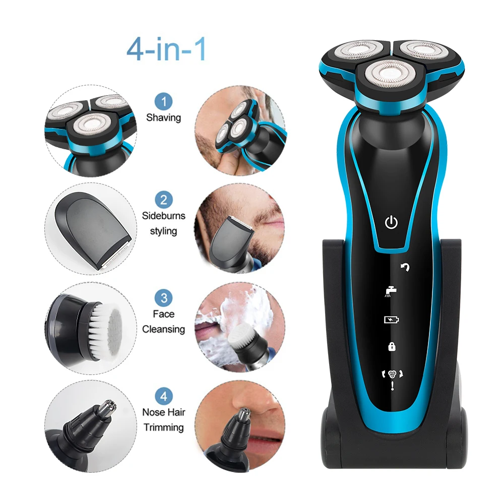 Multifunction Electric Shaver 4D three-head floating body wash 4 in 1 razor Replaceable Barbeador Electric Shaving Beard Trimmer