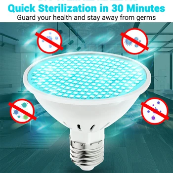 

E27 UVC Germicidal LED Bulb, 25W 200LEDS Disinfection Lamp, Bactericidal Ultraviolet Lamp, LED Mite Killing Light, AC85-265V
