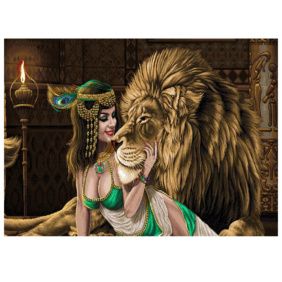 Egypt Beauty and lion Diamond Painting Full Square round Drill Diamond Embroidery Rhinestones Home Decor Gift diamond art