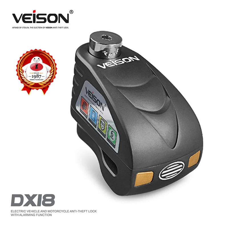 DX18-Black VEISON moto rcycle водонепроницаемый мотоциклетный замок с сигнализацией, металлический дисковый замок для мотоцикла rbike, защита от кражи, тормоз, Alarma, замок для скутера - Цвет: DX18-Black