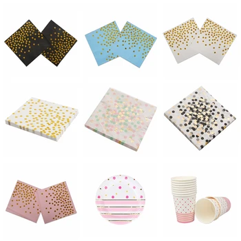 

20pc/lot Gold Colorful Party Supplies Paper Napkins 10pc Plate Cup Cartoon Birthday Ramadan Decoration For Kids Girl Baby Shower