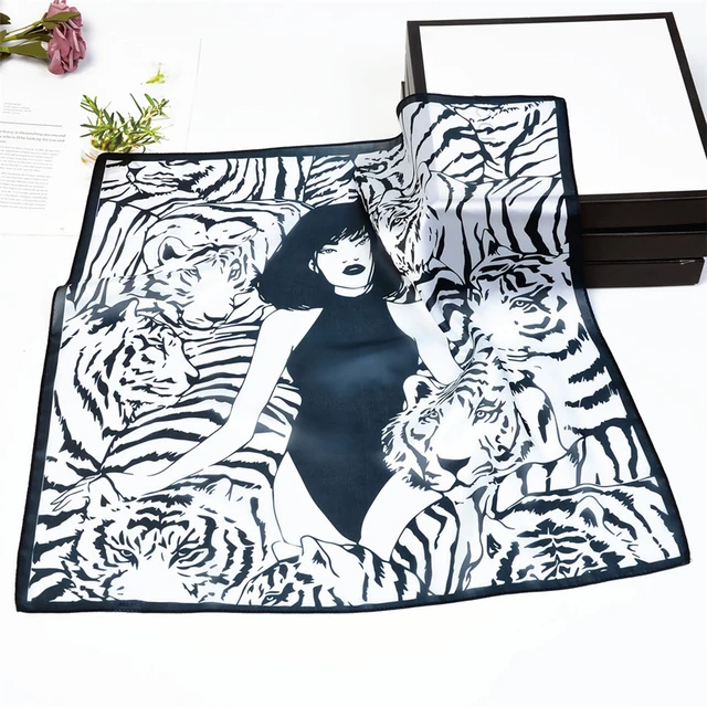 110cm 2023 Brand Design Tiger Box 100% Twill Silk Scarf Hand Rolled Edges  Women Scarf Fashion Square Scarf Shawl Hijab Bandana - AliExpress