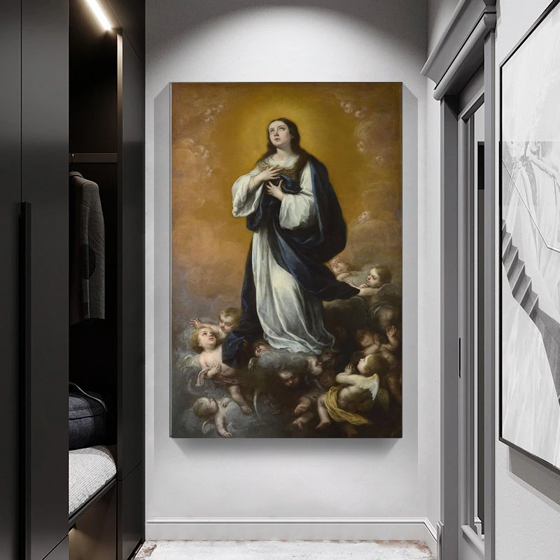 Peinture Sur Toile Avec Mary Vierge Peinte A La Main Avec Bebe Peinture Sur Toile Et Cleveland Musee D Art Mural Aliexpress