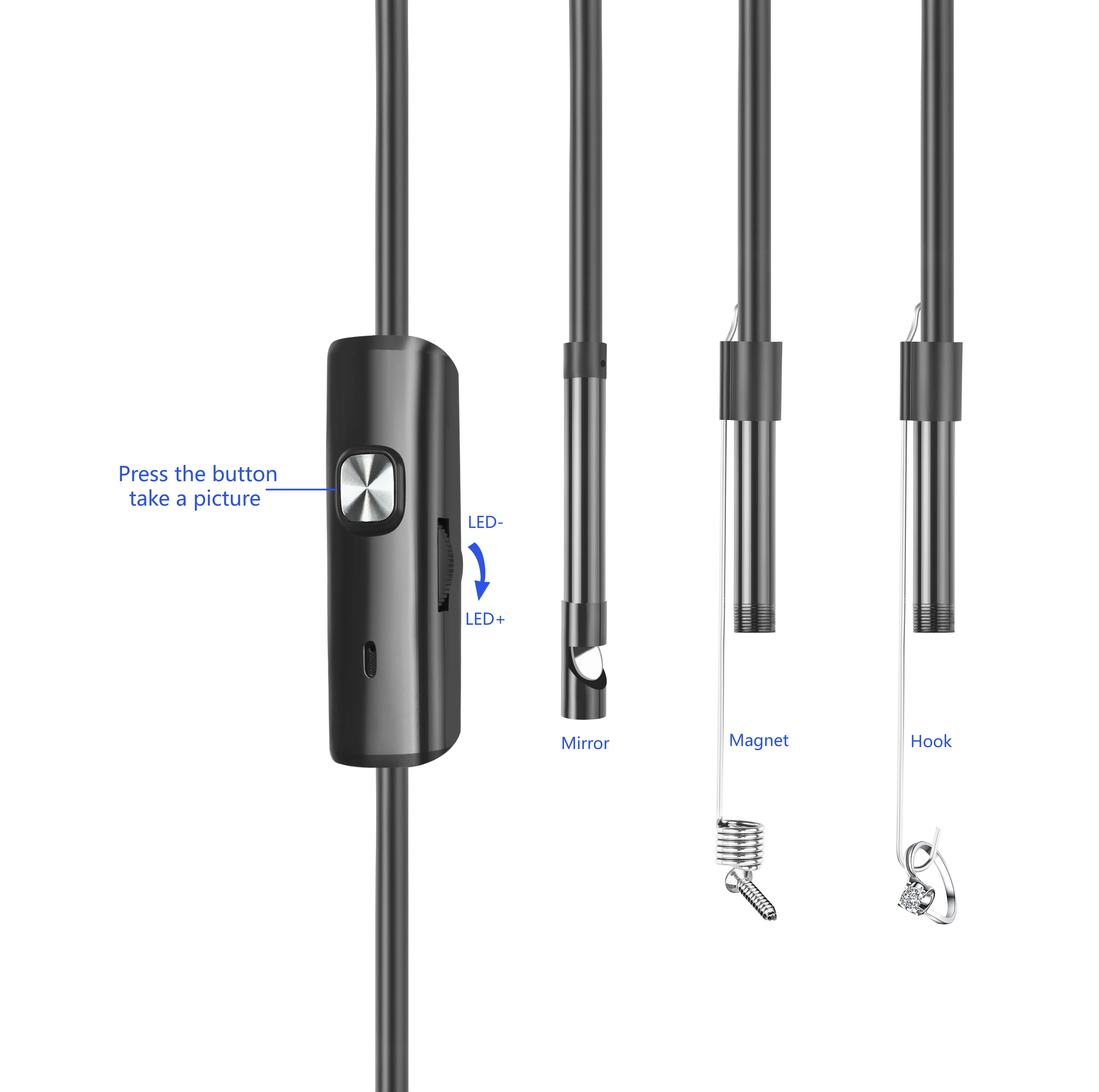 3 в 1 Ушная ложка инструмент для чистки Android type C USB 9 мм медицинский отоскоп