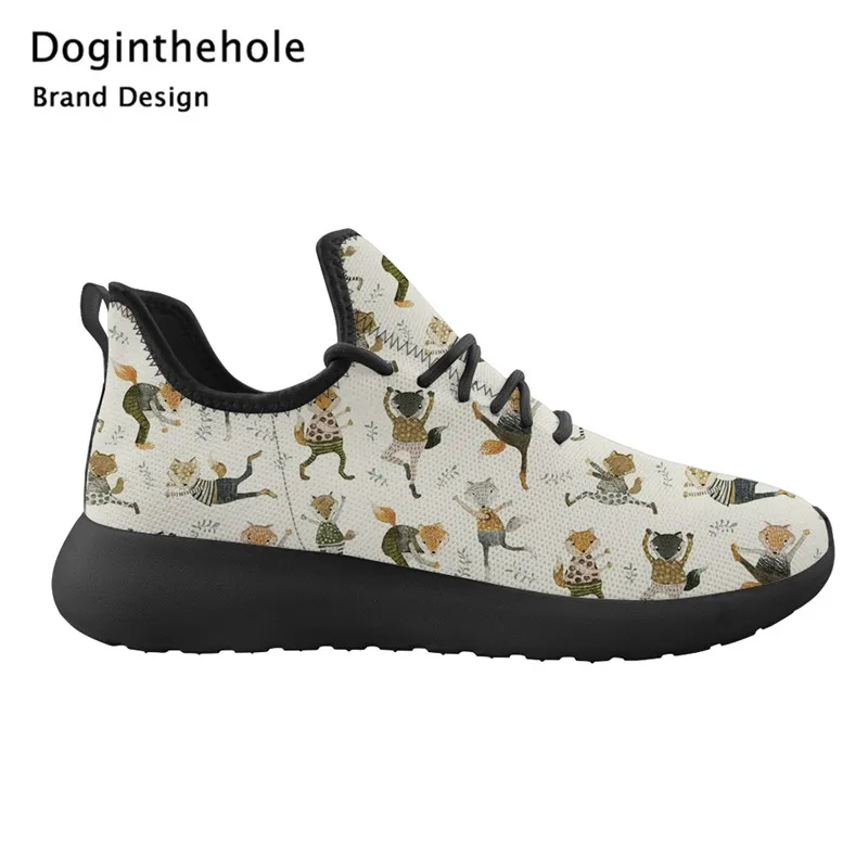 

Doginthehole Women Fashion Flat Shoes For Teenager Girls Funny Fox Printing Comfortable Sneakers Femme Lace-up Sports Footwear