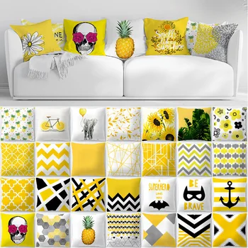 

Yellow Diamond Wave Cushion Covers Geometric Throw Pillow Case for Home Chair Sofa Decoration Square Pillowcases 2019