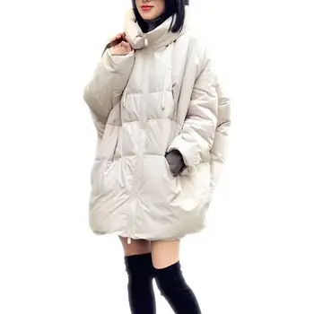 

2020 European Winter Cocoon Coat New Hooded Loose Down Cotton Jacket Fashion Cloak Long Thick Parka Female Winter Warm Top f2182