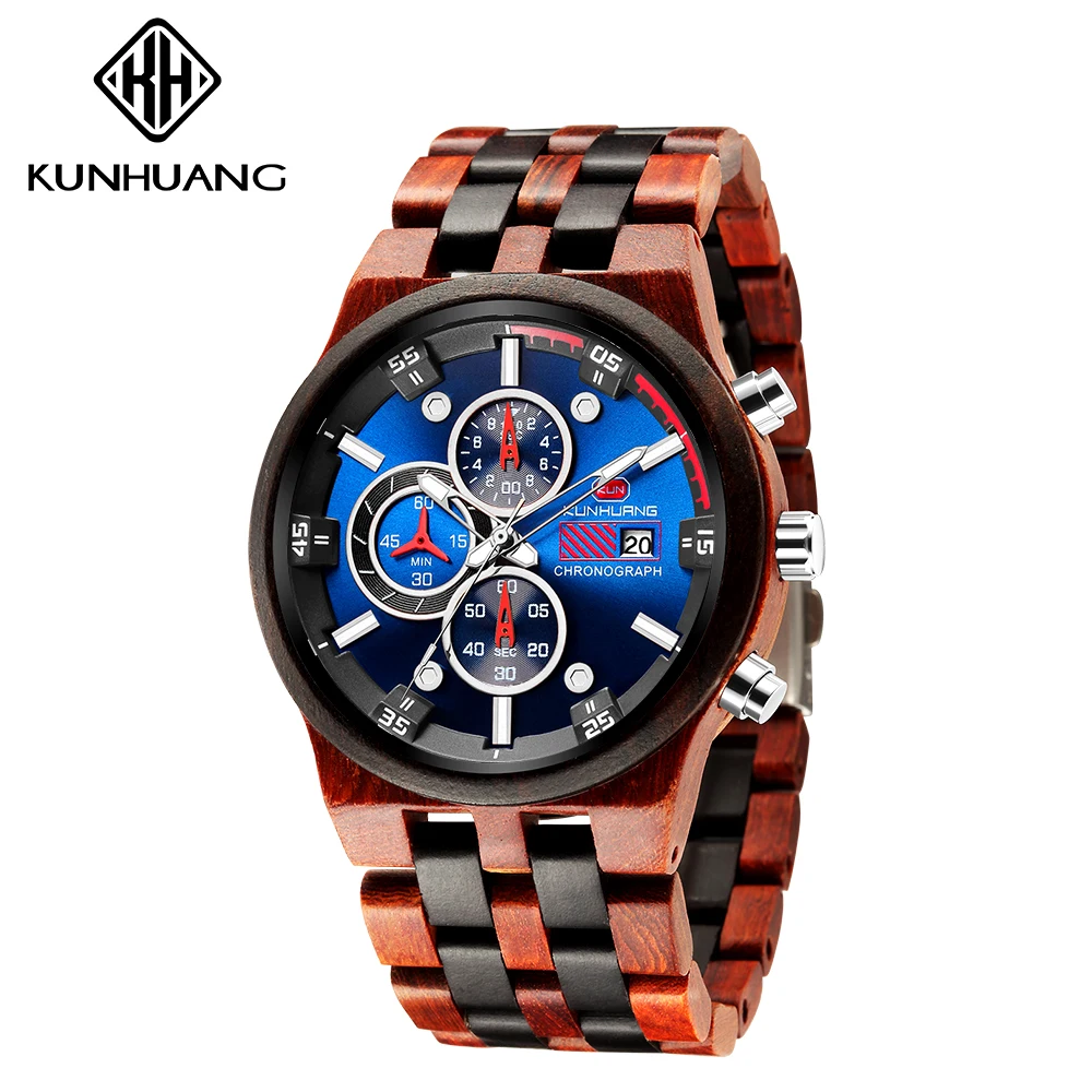 Red sandalwood Мужские часы, персонализированные деревянные часы для мужчин, Relogio Masculino, Лидирующий бренд, Роскошный хронограф, военные часы, Подарок на годовщину для него - Цвет: Red sandalwood