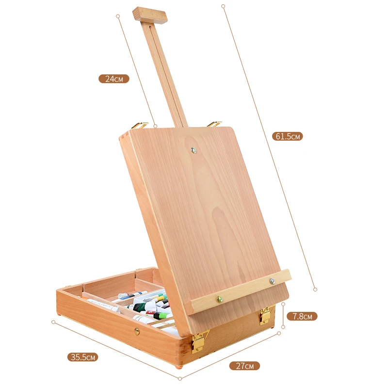 Beechwood Table Easel- Adjustable with Palette and Storage- 7 Elements