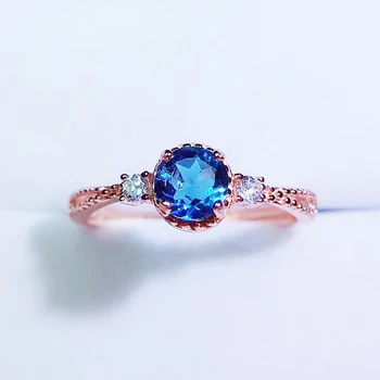 

Per jewelry Natural real blue topaz round small ring Free shipping 5*6mm 0.6ct gemstone 925 sterling silver Fine jewelry Q204276