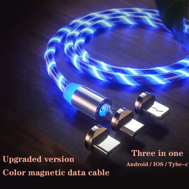 1 м Магнитный зарядный кабель usb type C стример освещение для iPhone x xr samaung huawei Xiaomi