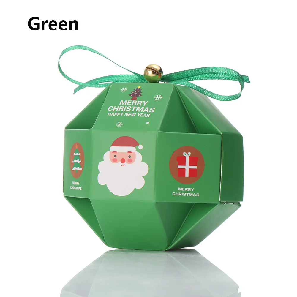 10 PCS/Set Merry Christmas Candy Box Bag Christmas Tree Gift Box With Bells Paper Box Gift Bag Container Supplies Navidad - Цвет: Зеленый