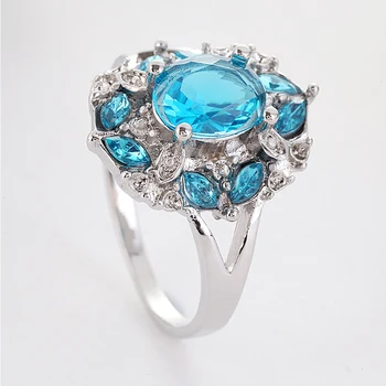 

Classic Design Sky Blue Crystal Engagement Ring Fashion Wedding Bands Jewelry Accessories for Women Party Best Gift