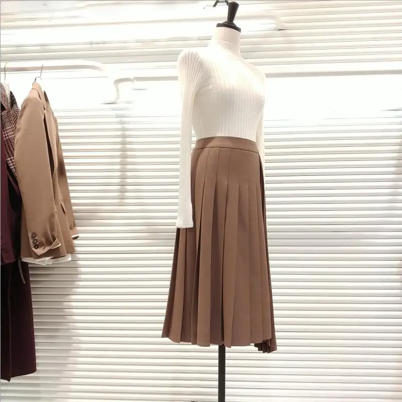 Camel Skirt Элегантное платье, костюмы для женщин, Длинный блейзер, пиджак, однобортный, для офиса, для девушек, плиссированное мини платье, костюмы с поясом размера плюс - Цвет: Camel Skirt