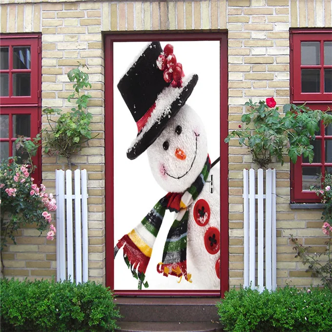 Рождество Снеговик дверь наклейка для гостиной Дети спальня ПВХ водонепроницаемые обои для дверей DIY ремонт фреска на дверь - Цвет: MT158