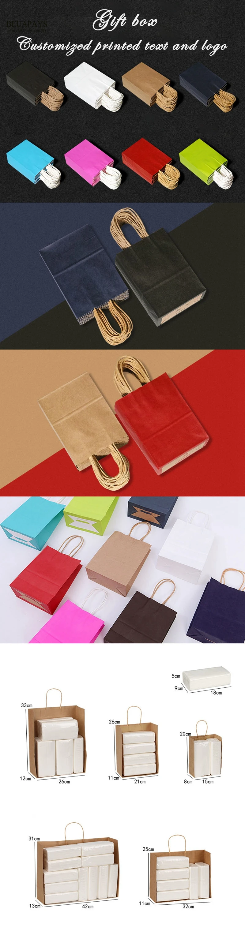 50pcs candy box gift bag DIY customized logo name wedding decoration baby shower birthday festival party favors Kraft paper bag