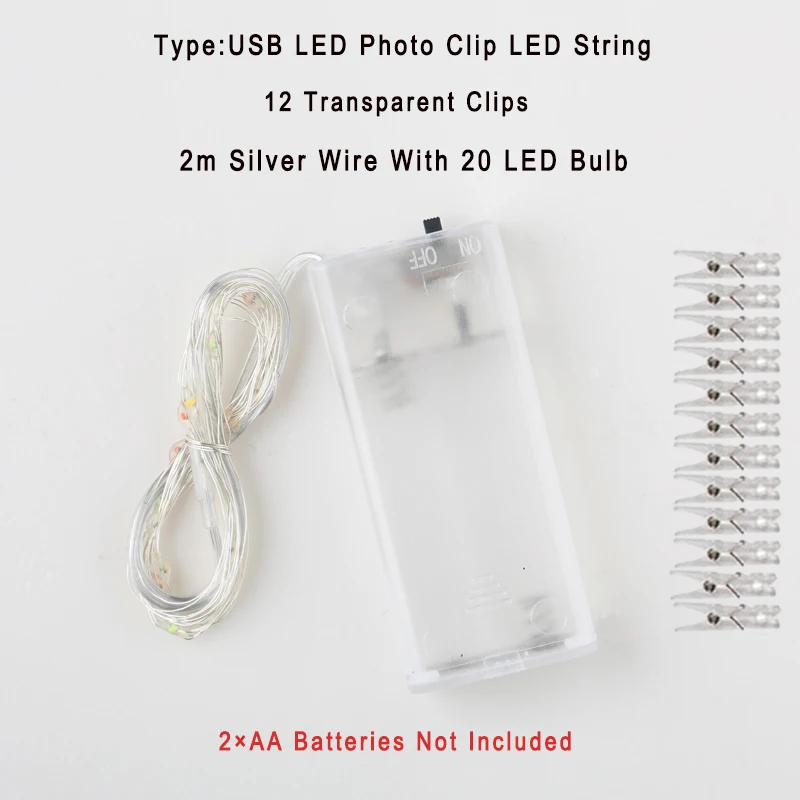 2AA 2M 20LED 2 м/5 м/10 м гирлянда с зажимом для фото светодиодная Usb наружная гирлянда на батарейках с прищепками для украшения дома гирлянды - Цвет: 2AA 2M 20LED