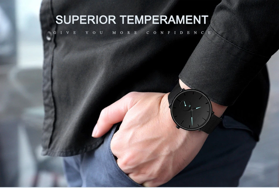 2022 Mens Fashion Minimalist Watches Men Business Casual Quartz Watch Simple Male Stainless Steel Mesh Band Clock Reloj Hombre