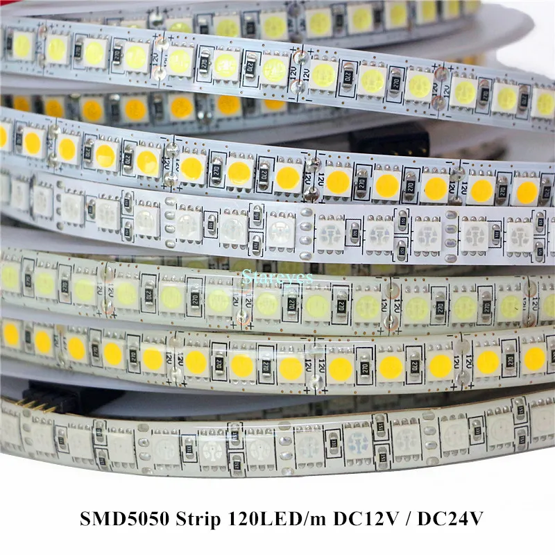 SMD5050 120 светодиодный/м 5 м DC12V DC24V RGB белый светодиодный полосы светильник IP20 IP65 IP67