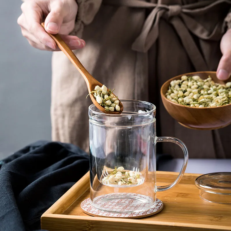 Tea Infuser Household Puer Glass Teacup Office Heat Resistant High Temperature Explosion Proof Rose Flower Tea Cups Mugs tea cup
